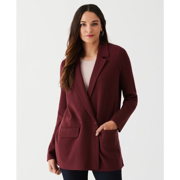 Ella Rafaelle Burgundy Knit Blazer Shacket Small Shacket Sweater Jacket - Picture 1 of 10